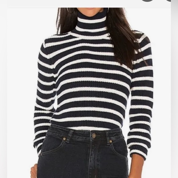 ROLLAs Navy and White Striped Knit Turtle Neck Sweater - Picture 1 of 11